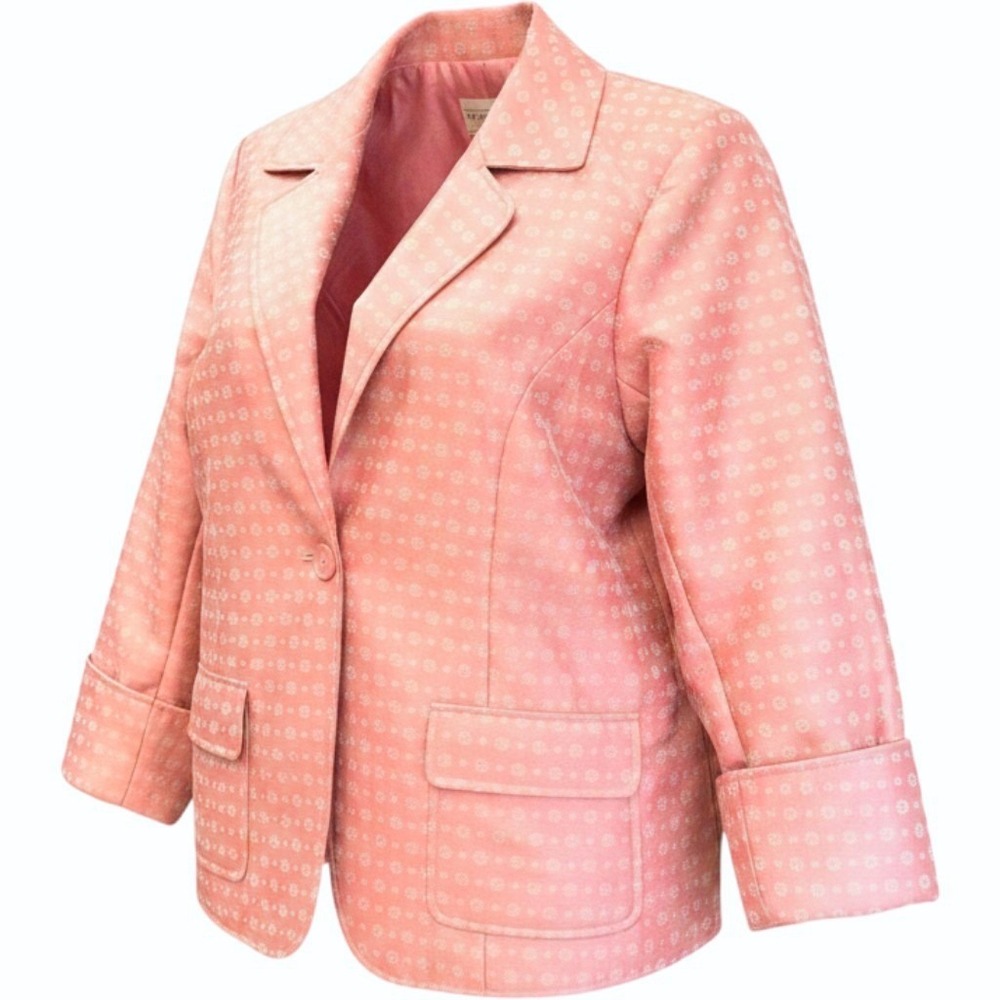 Victor Costa Occasion Women 2X Pink Swing Jacquard Blazer Jacket Cotton‎ Blend